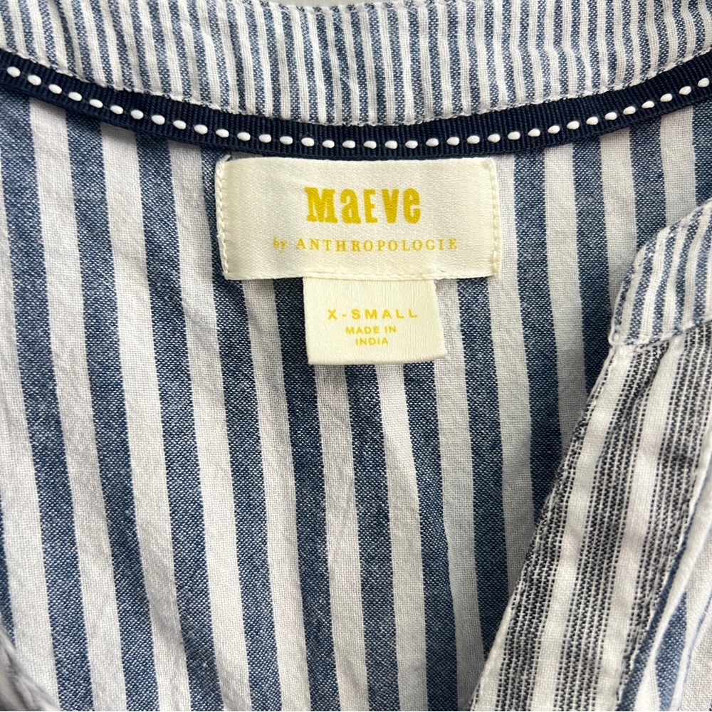 Maeve Anthropologie Blue/Multi Striped Patchwork Button Shirt, Size XS - Picture 5 of 6